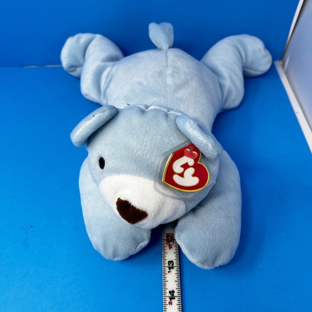 Vtg Ty Classic Huggy Teddy Bear 13 Inch Baby Blue 1994 Retired Plush Pink Bow - Picture 4 of 16